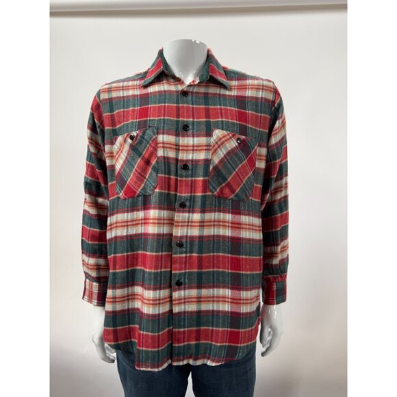 Vintage Red & Green Plaid Button-Up Shirt With Dual Chest Pockets Long Sleeves A - Picture 9 of 16